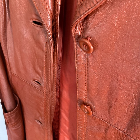 Burgundy real leather long coat - Picture 4 of 4